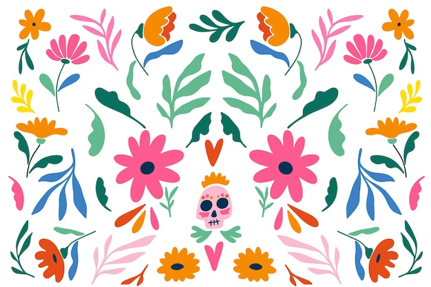 Vector gratuito diseño plano de fondo floral mexicano