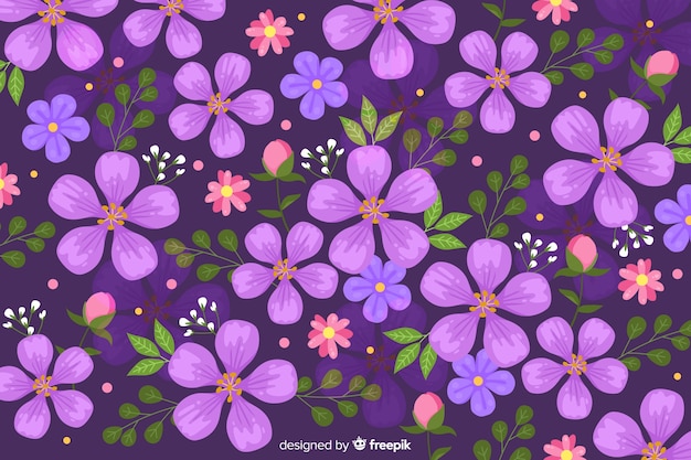 Vector gratuito diseño plano de fondo floral púrpura