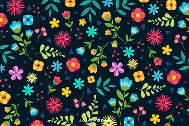 Diseño plano de fondo de flores decorativas