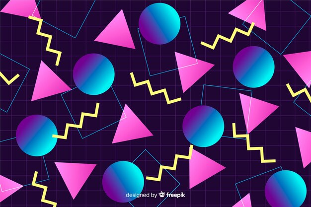 Diseño plano de fondo geométrico de los años 80.