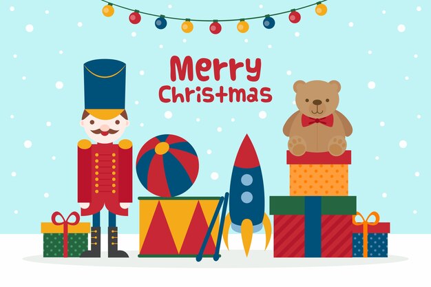 Diseño plano fondo de juguetes de navidad