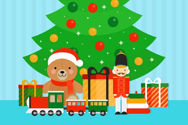 Diseño plano fondo de juguetes de navidad