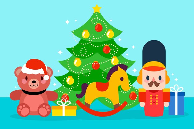 Diseño plano fondo de juguetes de navidad