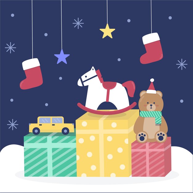 Diseño plano fondo de juguetes de navidad