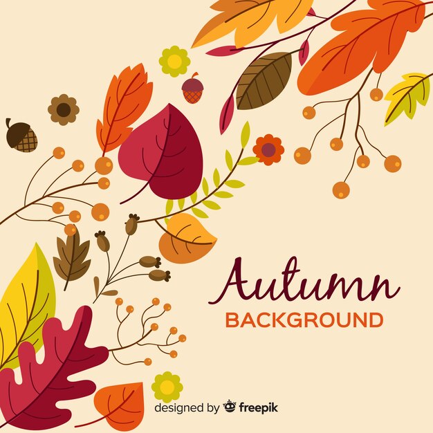 Diseño plano fondo otoño con hojas