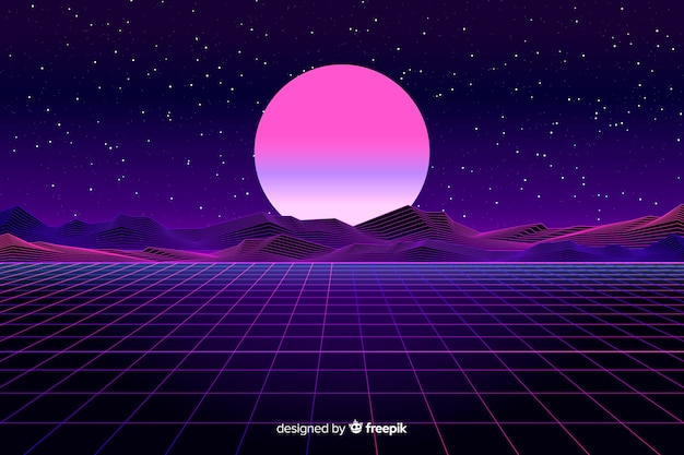 Diseño plano de fondo de paisaje futurista retro