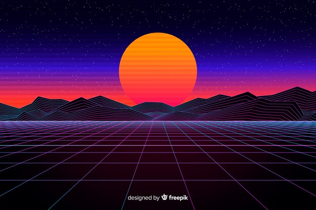 Diseño plano de fondo de paisaje futurista retro