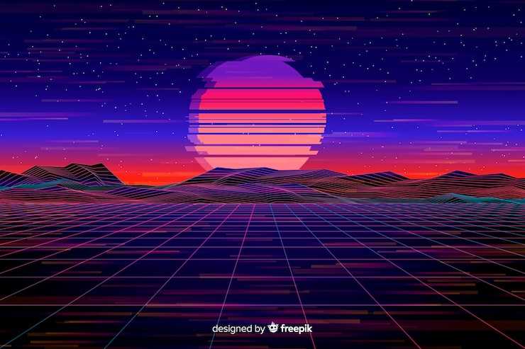 Vector gratuito diseño plano de fondo de paisaje futurista retro