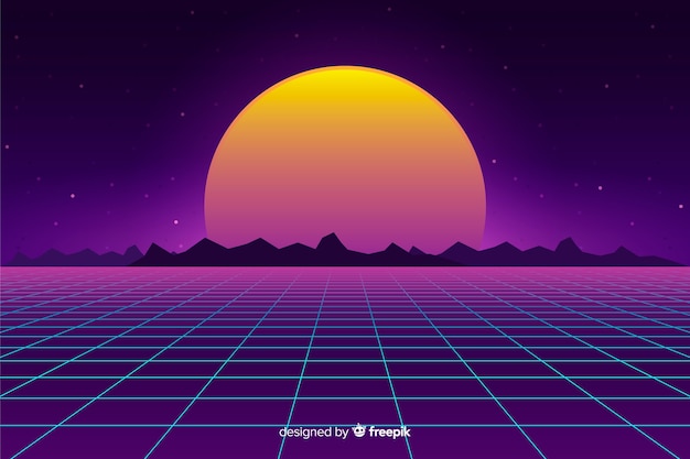 Vector gratuito diseño plano de fondo de paisaje futurista retro