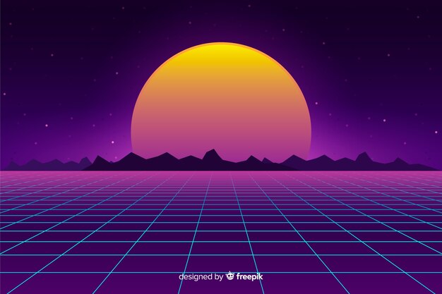 Diseño plano de fondo de paisaje futurista retro