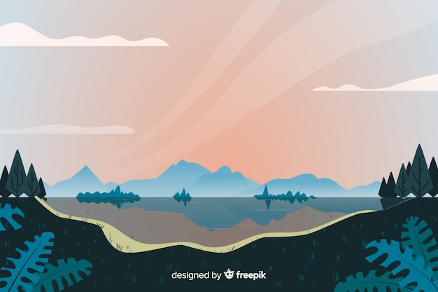 Vector gratuito diseño plano de fondo de paisaje natural