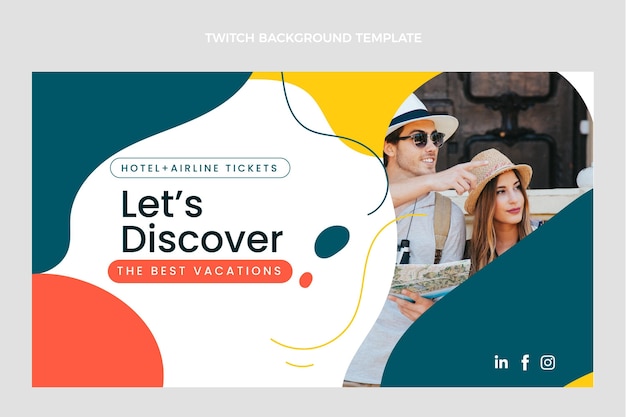 Vector gratuito diseño plano de fondo de twitch de viaje
