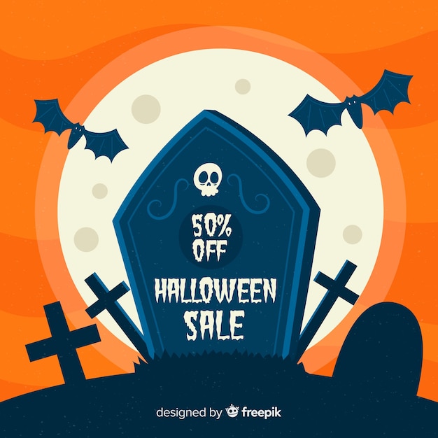 Vector gratuito diseño plano de fondo de venta de halloween