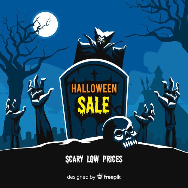 Diseño plano de fondo de venta de Halloween