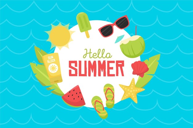 Diseño plano fondo de verano con mar