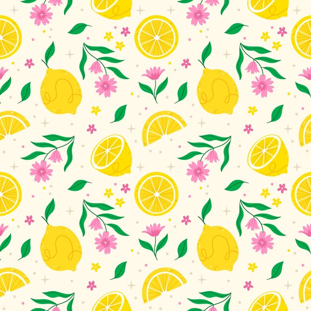 Diseño plano de frutas y estampado de flores.