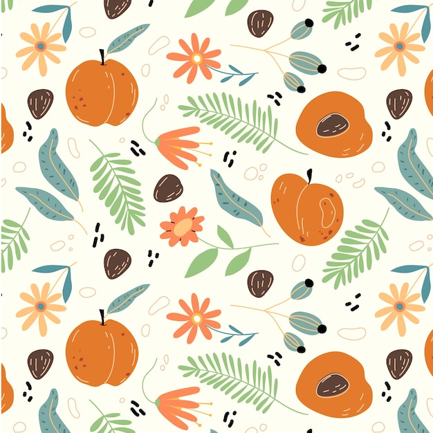 Diseño plano de frutas y estampado de flores.