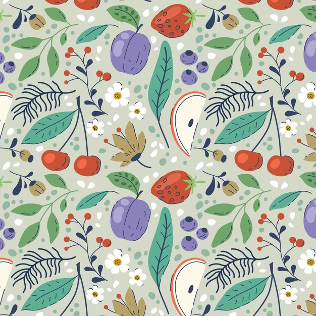Diseño plano de frutas y estampado de flores.
