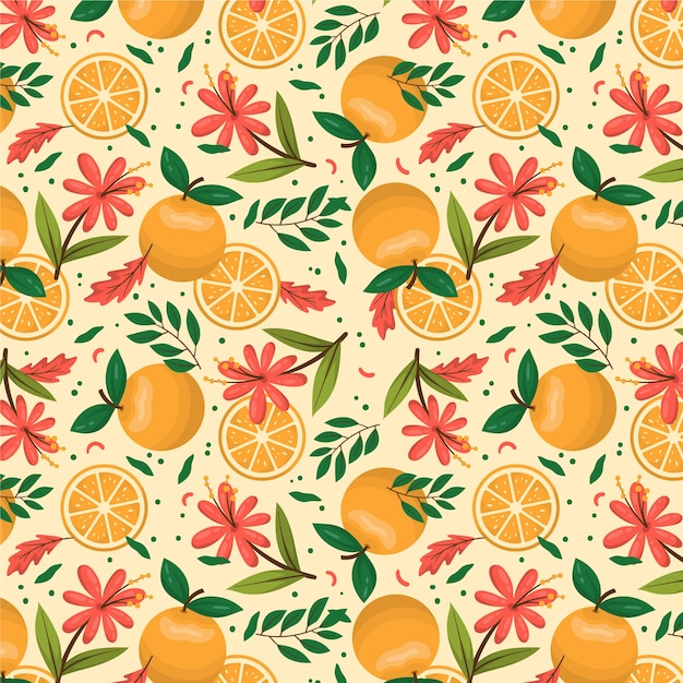 Vector gratuito diseño plano de frutas y estampado de flores.