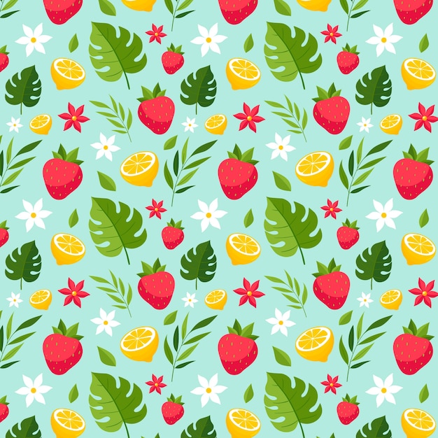 Vector gratuito diseño plano de frutas y estampado de flores.