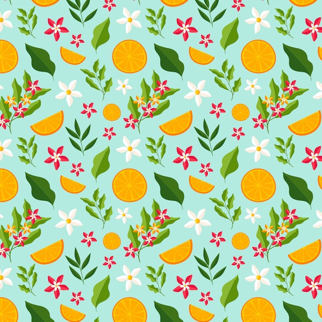 Vector gratuito diseño plano de frutas y estampado de flores.