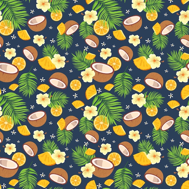 Diseño plano de frutas y estampado de flores.
