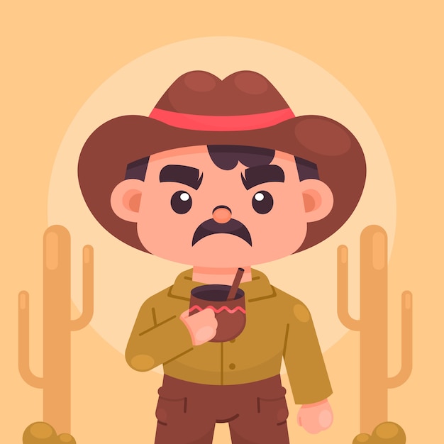 Vector gratuito diseño plano gaucho bebiendo mate ilustración