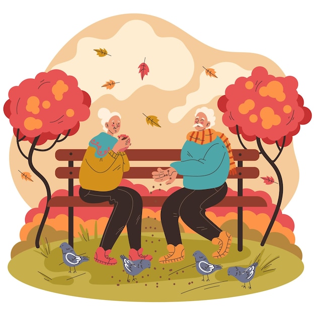 Diseño plano gente de otoño alimentando pájaros