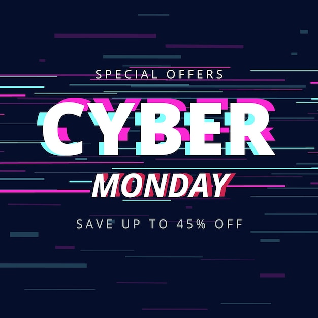 Diseño plano glitch cyber monday