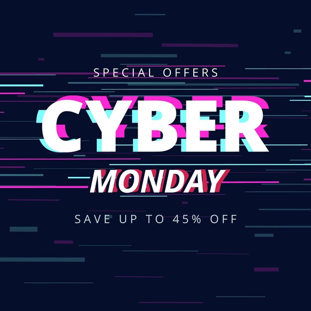 Diseño plano glitch cyber monday