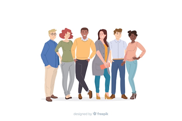 Vector gratuito diseño plano grupo multirracial de personas