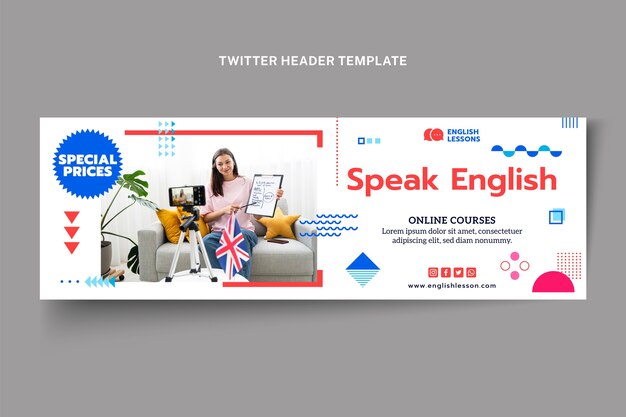 Diseño plano hablar encabezado de twitter en inglés
