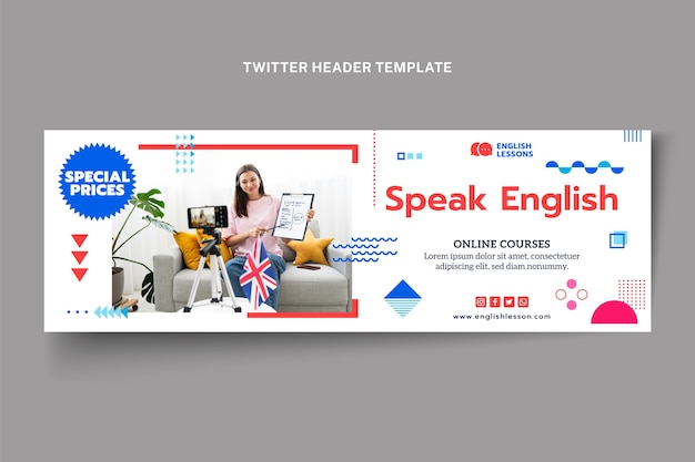 Diseño plano hablar encabezado de twitter en inglés