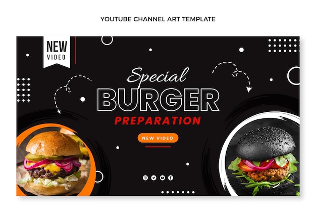 Vector gratuito diseño plano hamburguesa especial canal de youtube arte