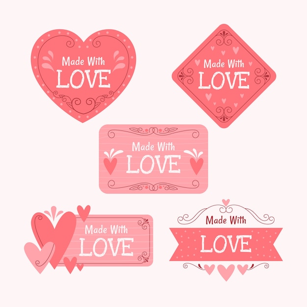 Vector gratuito diseño plano hecho con etiquetas de amor.