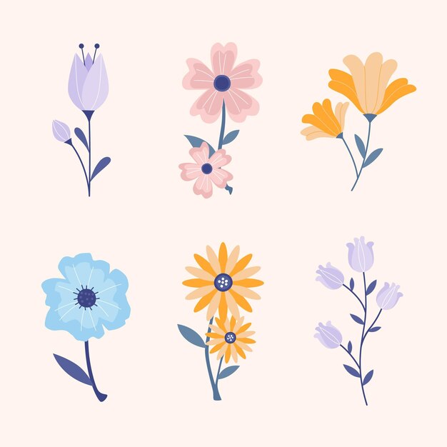 Diseño plano hermosa colección de flores de primavera