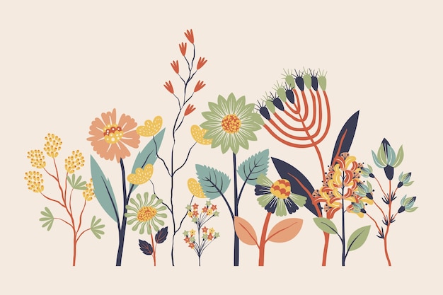 Diseño plano hermosa colección de flores de primavera