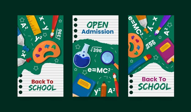 Diseño plano historias de instagram de regreso a la escuela