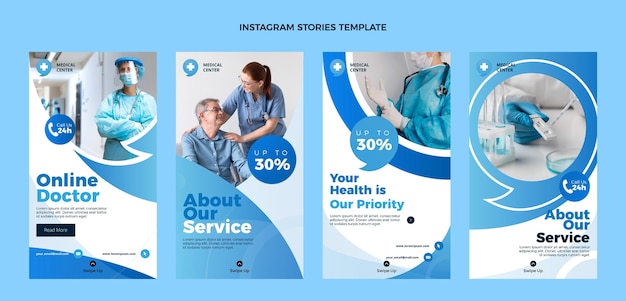 Diseño plano de historias médicas de instagram.