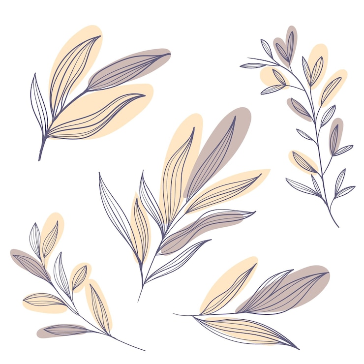Vector gratuito diseño plano de hojas y flores lineales.