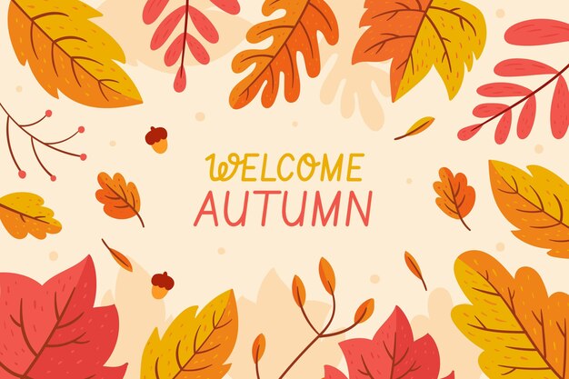 Diseño plano hola otoño hojas fondo de pantalla