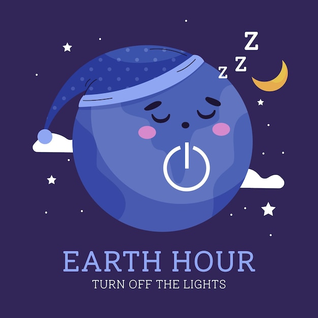 Vector gratuito diseño plano hora de la tierra planeta durmiendo