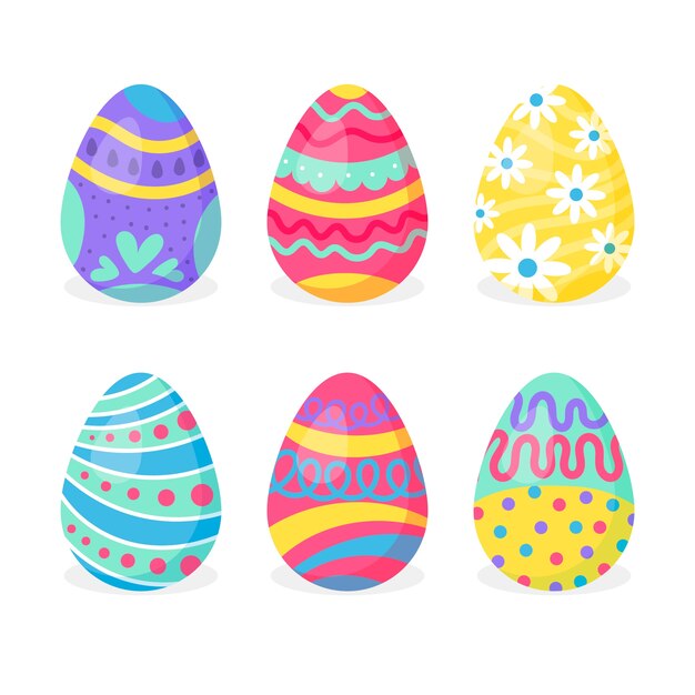 Diseño plano de huevos pintados de primavera colorida