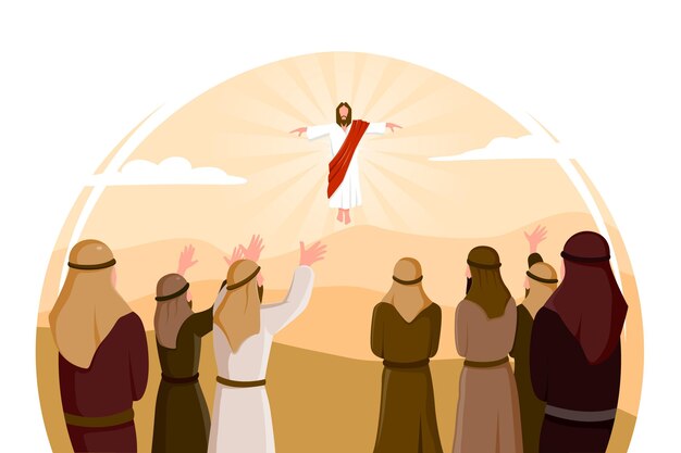 Diseño plano ilustración del día de la ascensión con Jesucristo