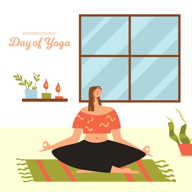 Diseño plano ilustración día internacional del yoga