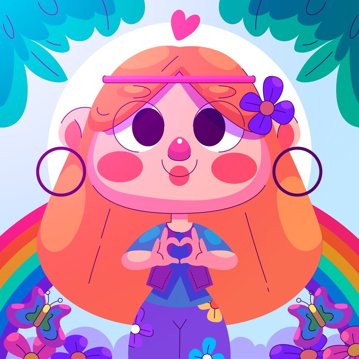 Vector gratuito diseño plano ilustración de dibujos animados hippies