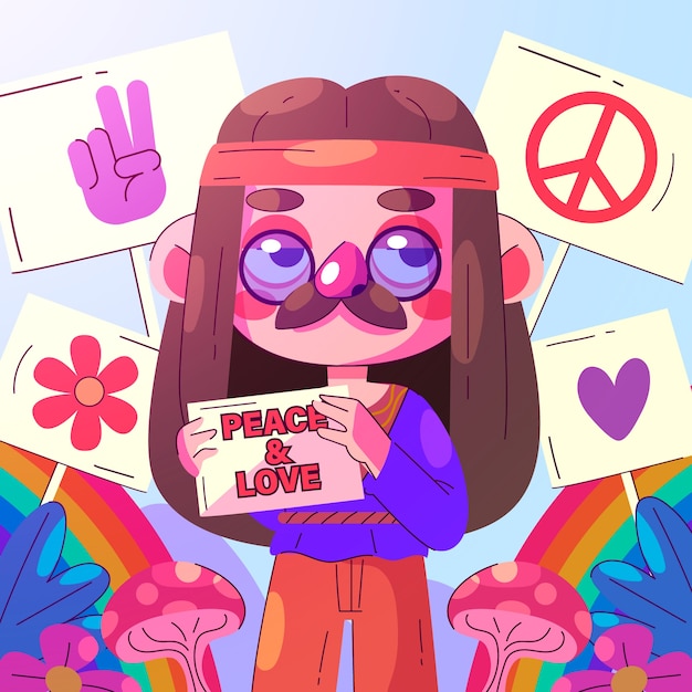 Diseño plano ilustración de dibujos animados hippies