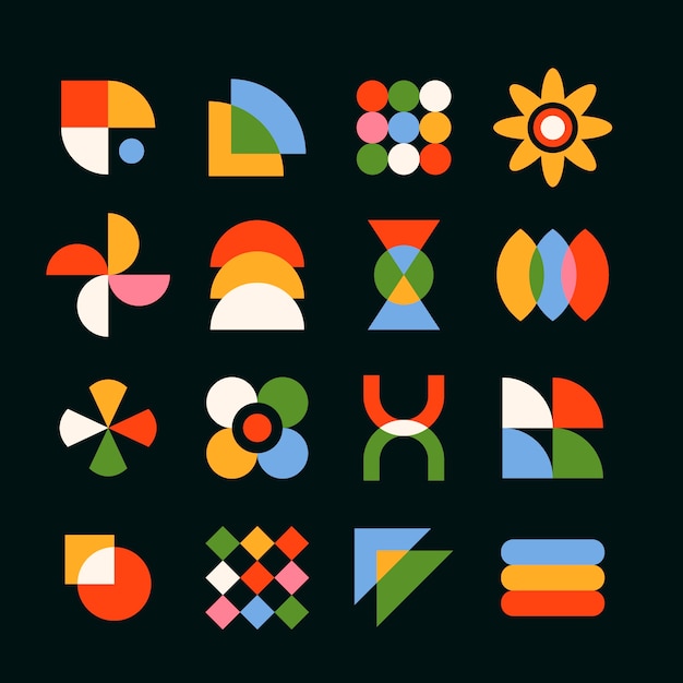diseño plano ilustración de forma geométrica retro colorida