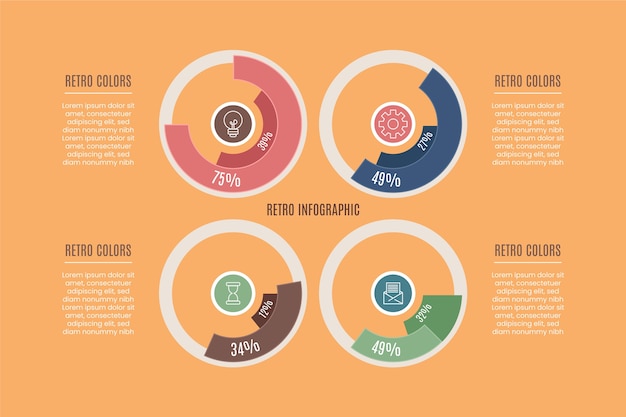 Vector gratuito diseño plano infografía con colores retro.