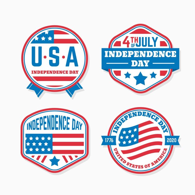 Diseño plano insignias del 4 de julio